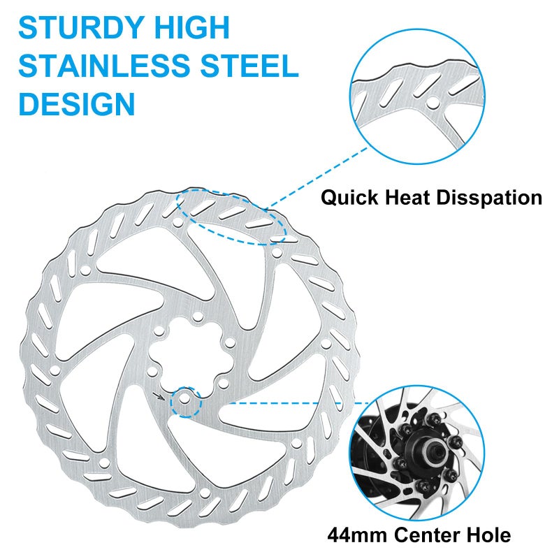 RUJOI 160mm Disc Brake Rotor, Discs brake rotors with 6 Bolts and MTB disc brake pads adjuster Fit for Shimano/Tektro/TRP Brake lock (2 pcs 160mm rotors with 12 bolts screw) - Image 2